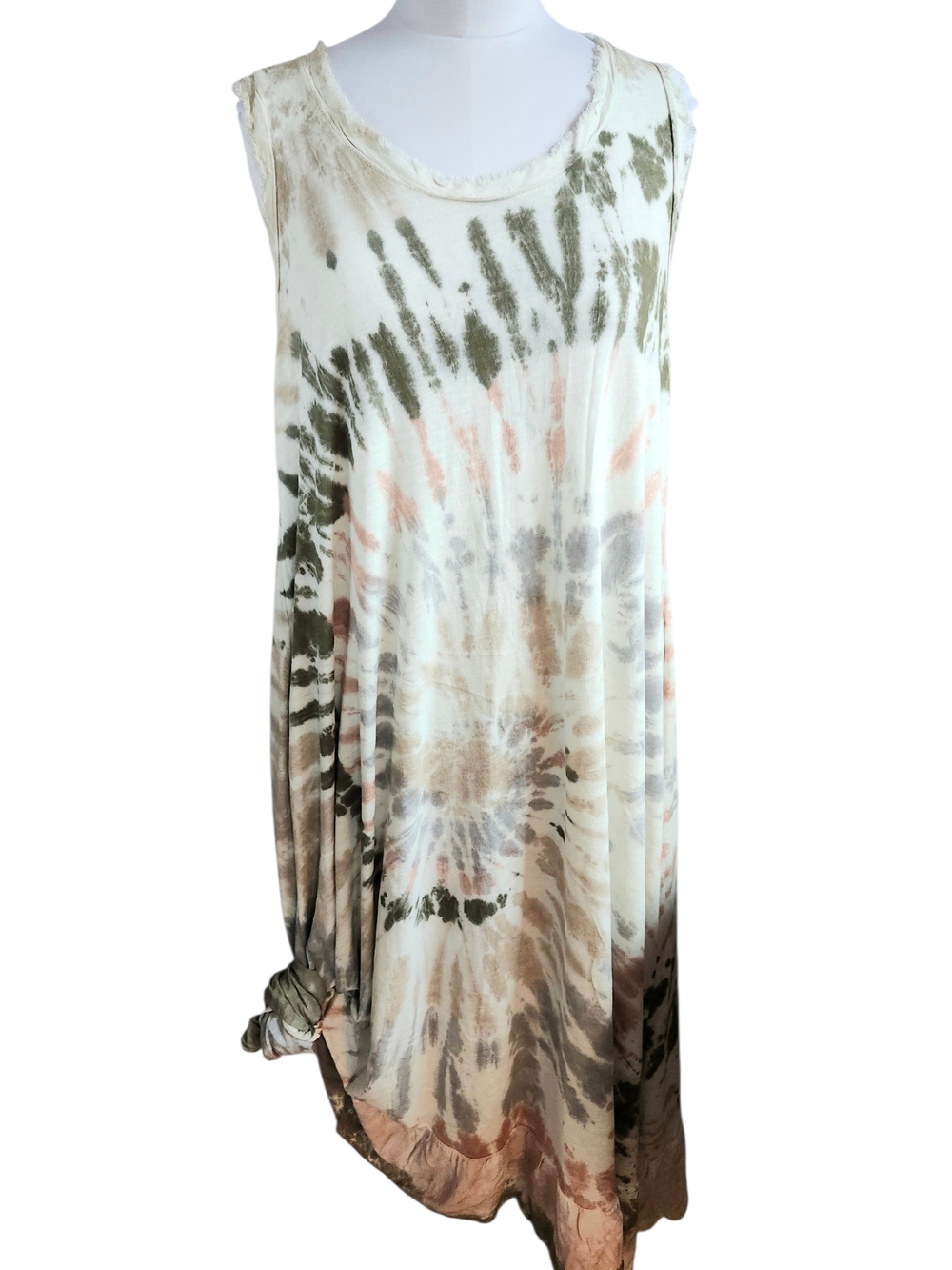 Sleeveless  Made In Italy Tie-Dye Flowy Maxi Dress in Cream, Multicolor OS